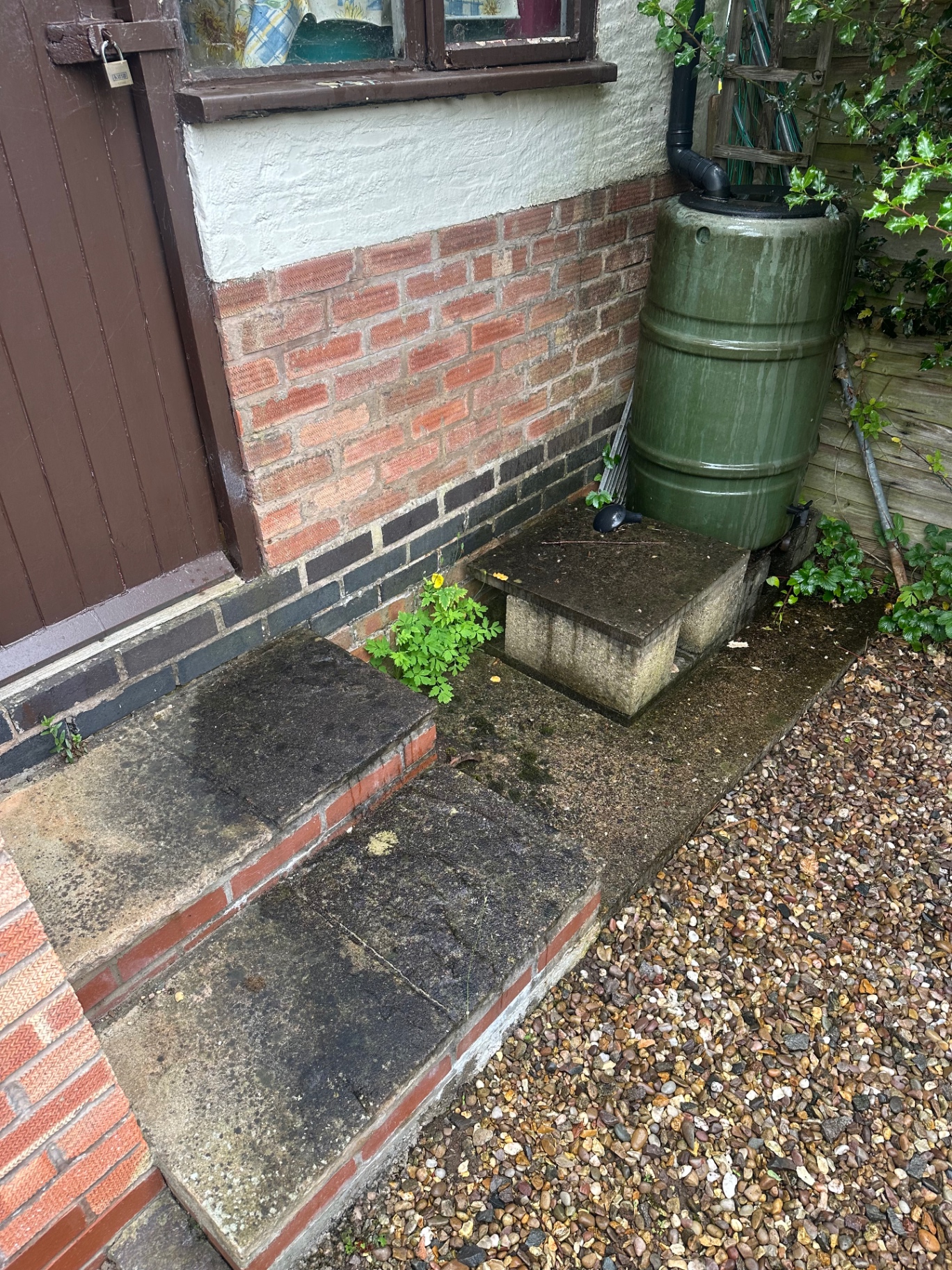 Slippery side steps made safe in Rugby · CV22, before pressure washing
