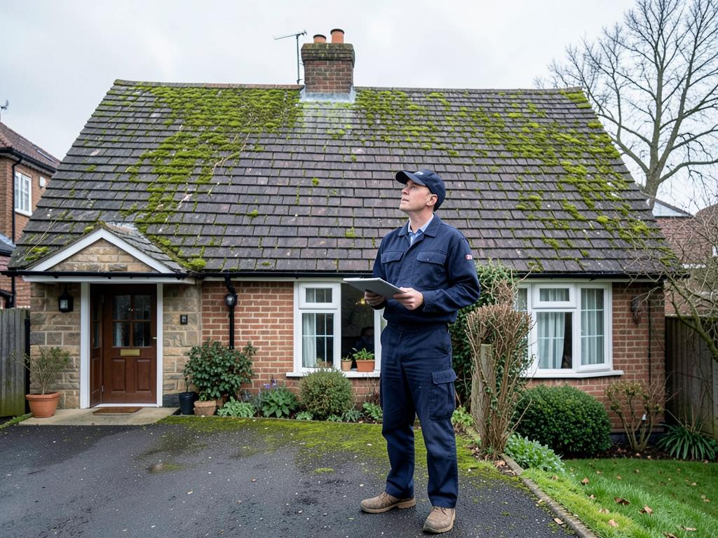 Roof cleaning assessment of moss growth and safe access at a Coventry home
